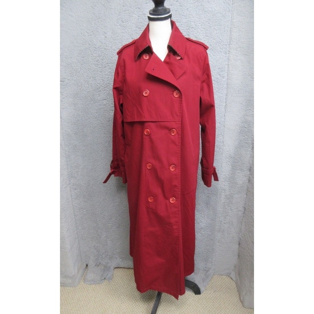 Vtg London Fog Trench Coat Women 12 Red Double Breasted Officecore Quiet Luxury